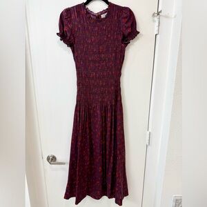 Reformation Kiria Amberley Burgundy Floral Short Sleeve Dress